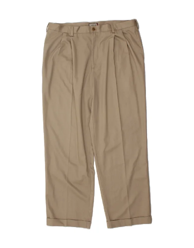 American Style IZOD Mens Pegged Casual Trousers W38 L32 Beige Cotton