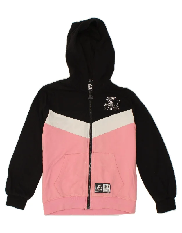 Street Fashion STARTER Girls Graphic Zip Hoodie Sweater 10-11 Years Large Black