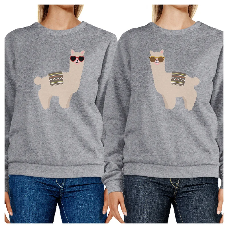 Exquisite Fabrics Llamas With Sunglasses BFF Matching Grey Sweatshirts