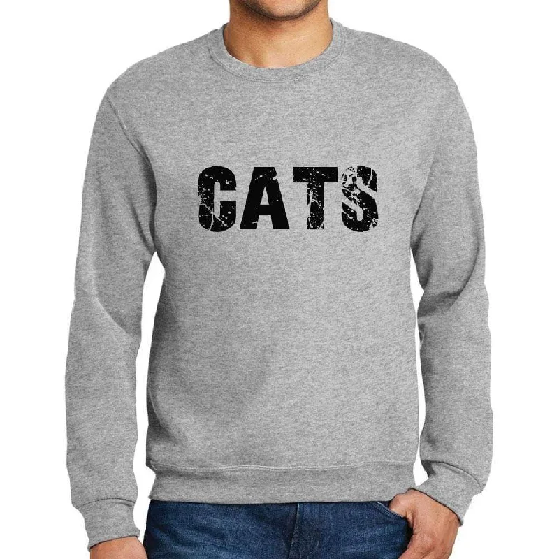 Youthful Style Men's Printed Graphic Sweatshirt Popular Words CATS Grey Marl