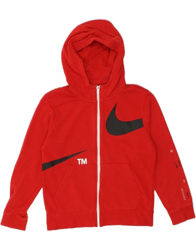Playful Style NIKE Boys Graphic Zip Hoodie Sweater 12-13 Years Large  Red