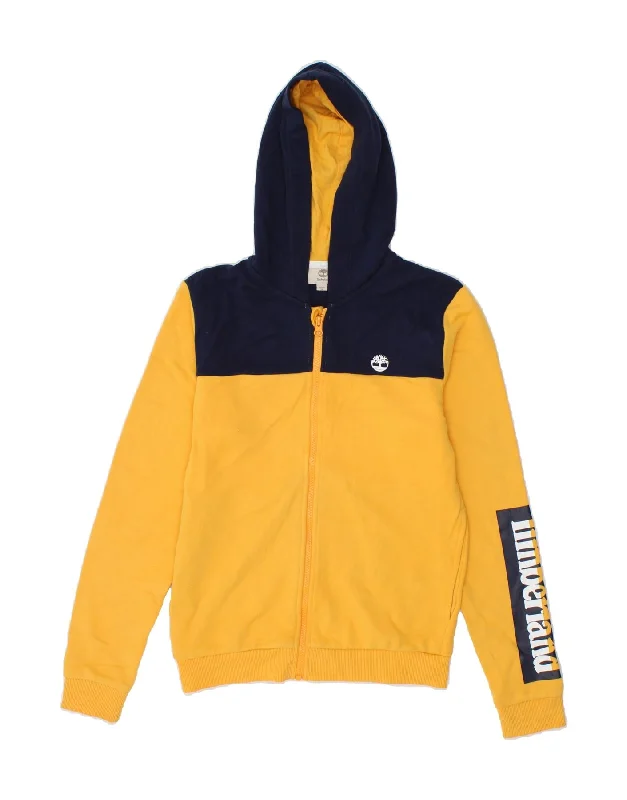 Warm Comfort TIMBERLAND Boys Graphic Zip Hoodie Sweater 13-14 Years Small Yellow