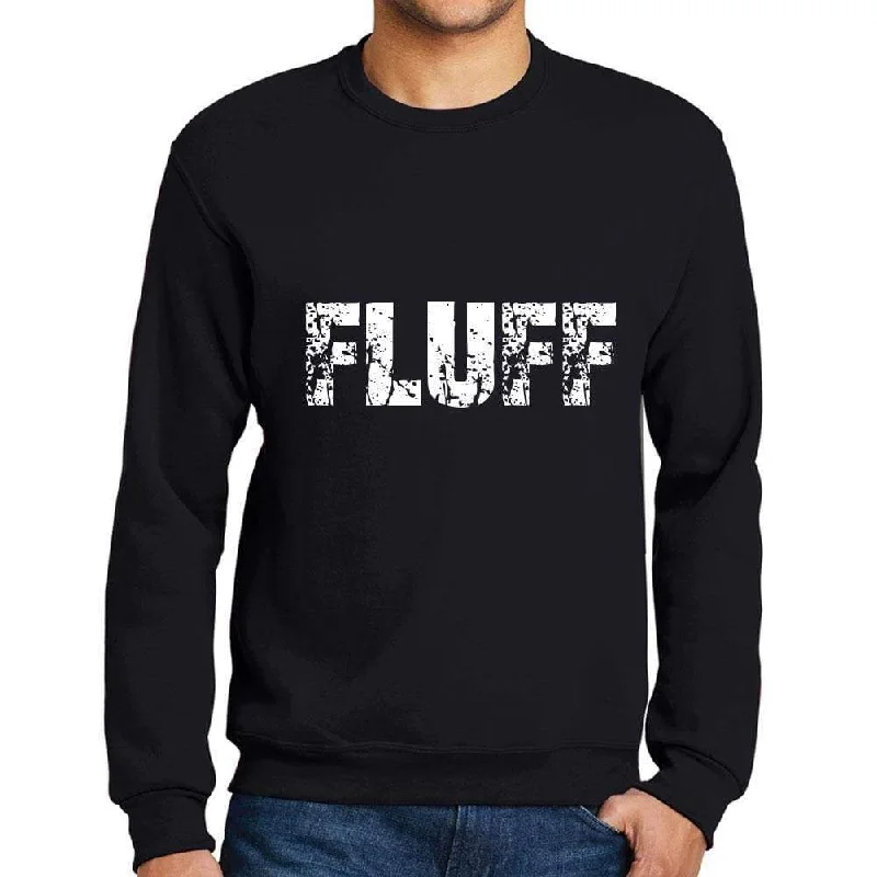 High-end Sense Men's Printed Graphic Sweatshirt Popular Words FLUFF Deep Black