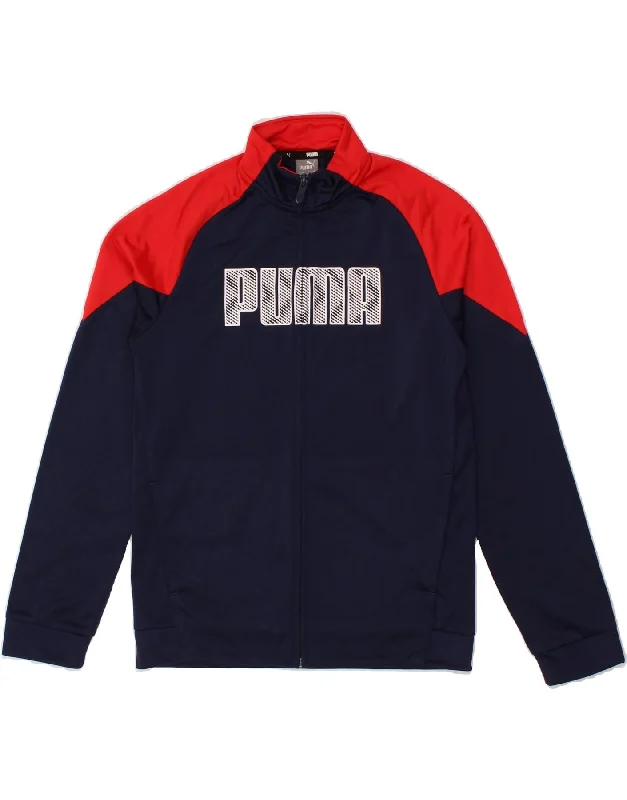 Versatile Outfits PUMA Boys Graphic Tracksuit Top Jacket 13-14 Years Navy Blue Colourblock