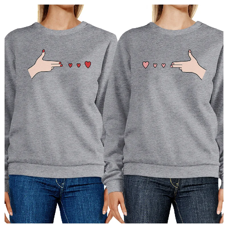 Simple And Comfortable Gun Hands With Hearts BFF Matching Grey Sweatshirts