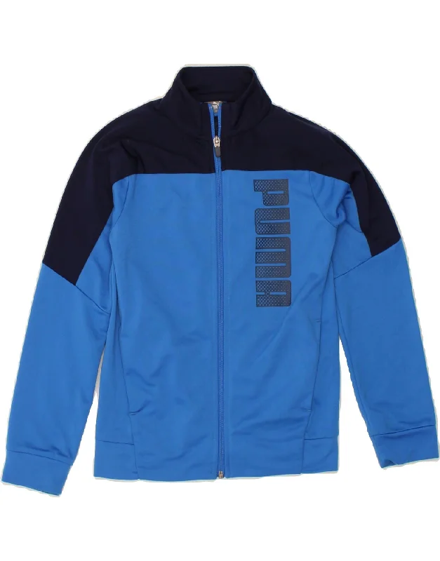 Knitted Design PUMA Boys Graphic Tracksuit Top Jacket 9-10 Years Medium Blue Colourblock Knitted Design PUMA Boys Graphic Tracksuit Top Jacket 9-10 Years Medium Blue Colourblock