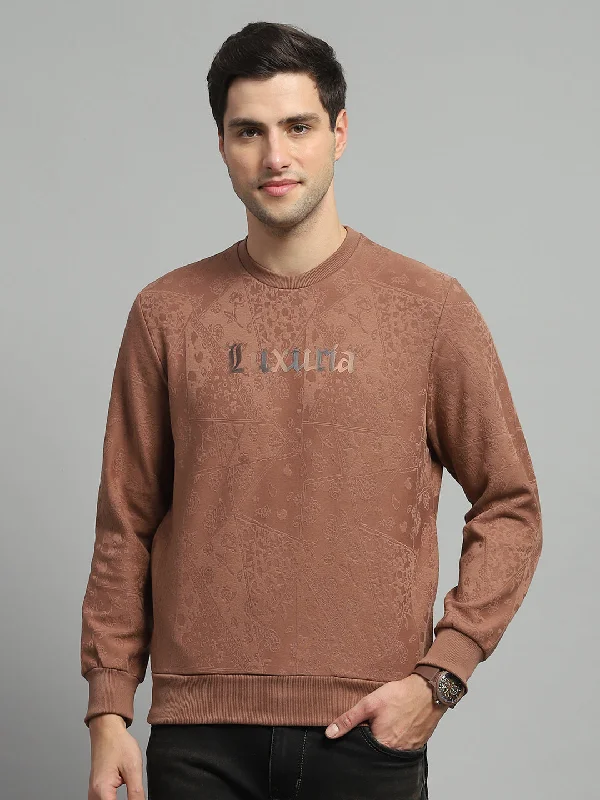 Fresh Wear Men Brown Printed Round Neck Full Sleeve Sweatshirt