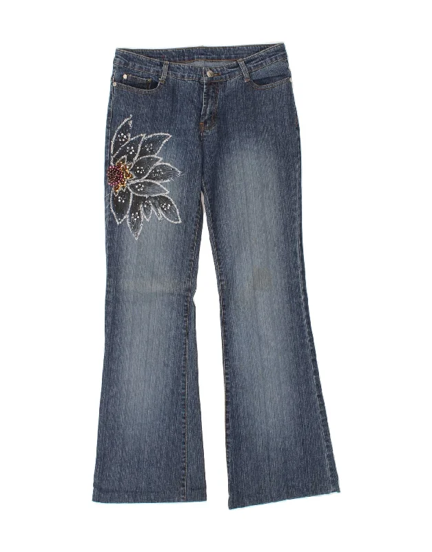 Elegant Series VINTAGE Girls Graphic Bootcut Jeans 15-16 Years XL W30 L33 Blue Floral