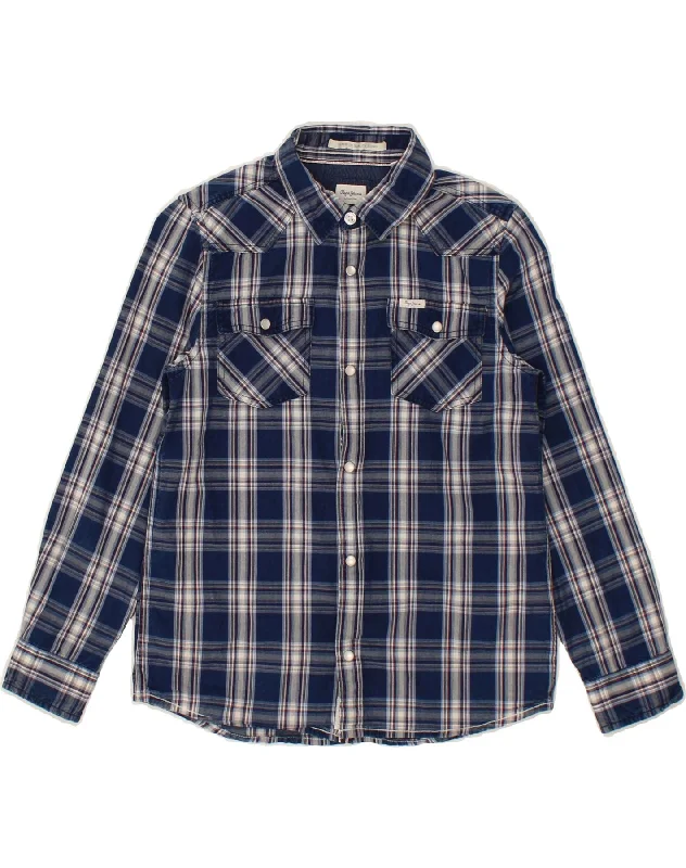 Simple Matching PEPE JEANS Boys Shirt 9-10 Years Navy Blue Check Cotton