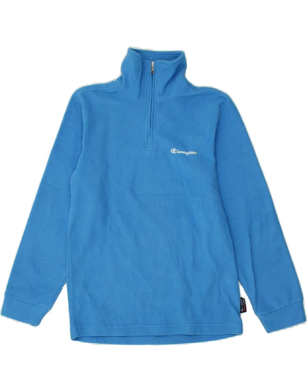 Cozy Dress CHAMPION Boys Zip Neck Fleece Jumper 11-12 Years Large Blue Polyester