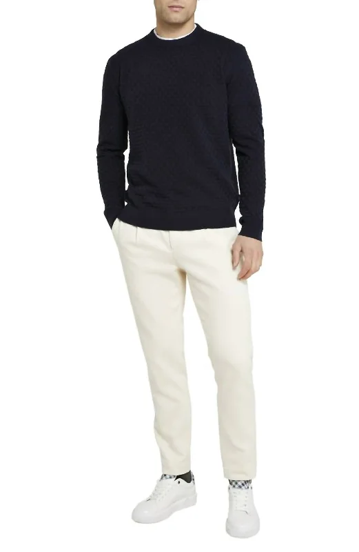 Dynamic Fashion Lentic Raglan Sleeve Pullover Sweater In Navy