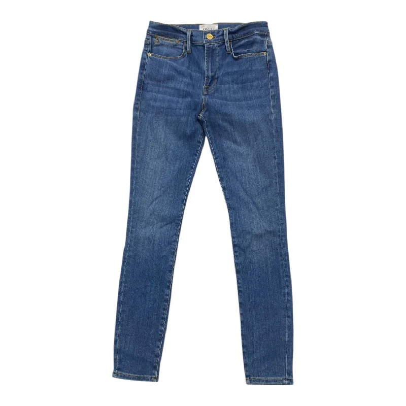 Classic Style Jeans Skinny By Frame In Blue Denim, Size: 4