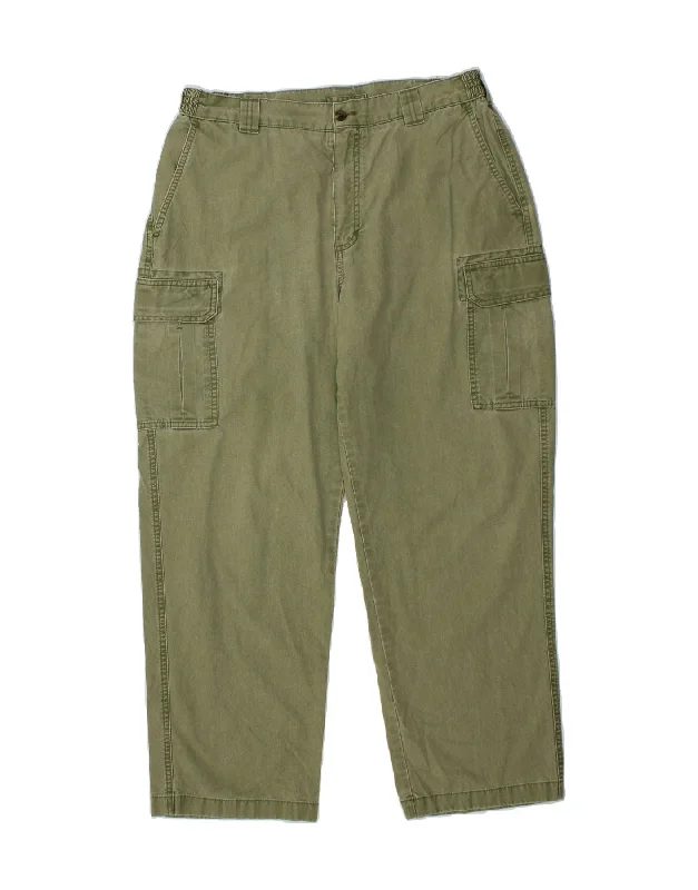 Body Design L.L.BEAN Mens Straight Cargo Trousers W36 L30 Green Cotton