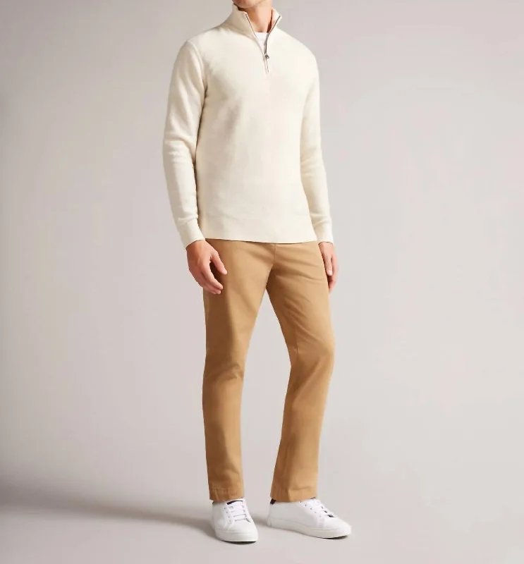 Elegant Style Men's Meaddo Funnel Neck Half Zip Sweater In Natural