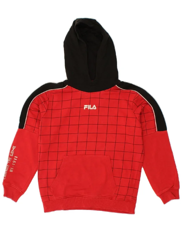 Elegant And Lazy FILA Boys Graphic Hoodie Jumper 11-12 Years Red Check Cotton