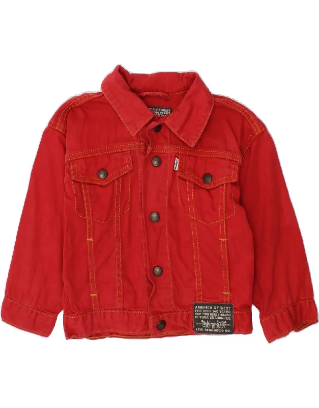 Simple Solid Color LEVI'S Boys Denim Jacket 2-3 Years Red Cotton