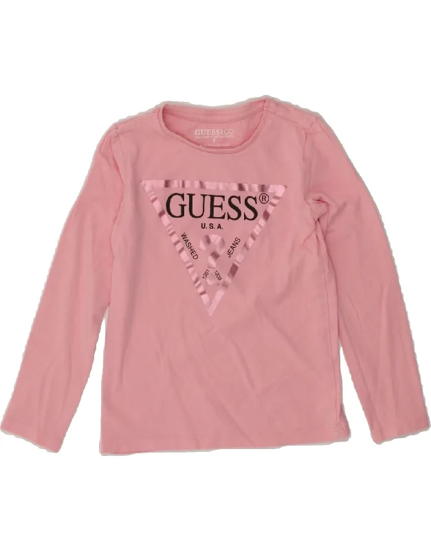 Modernism GUESS Girls Graphic Top Long Sleeve 5-6 Years Pink Cotton