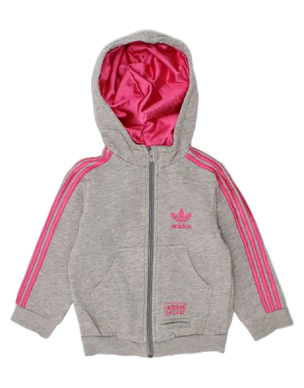 Elegant Casuals ADIDAS Girls Graphic Zip Hoodie Sweater 2-3 Years Grey Cotton