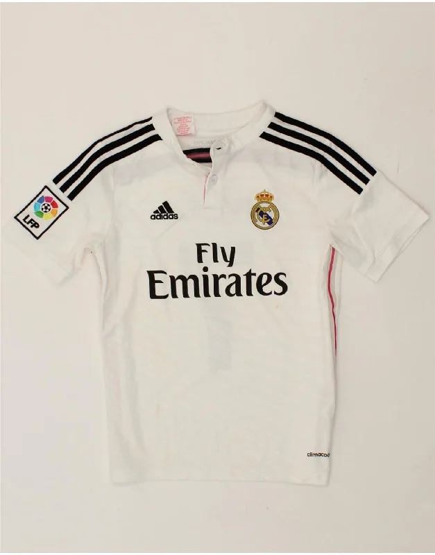 Easygoing Style ADIDAS Boys Real Madrid Graphic T-Shirt Top 11-12 Years White Polyester