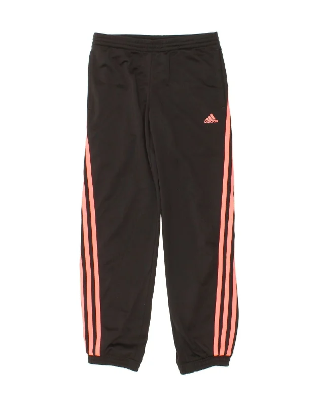 Sports Style ADIDAS Girls Tracksuit Trousers Joggers 9-10 Years Black Polyester