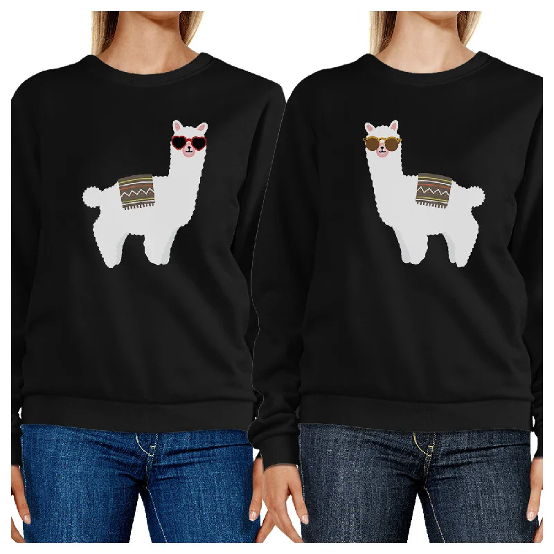 Modern City Llamas With Sunglasses BFF Matching Black Sweatshirts