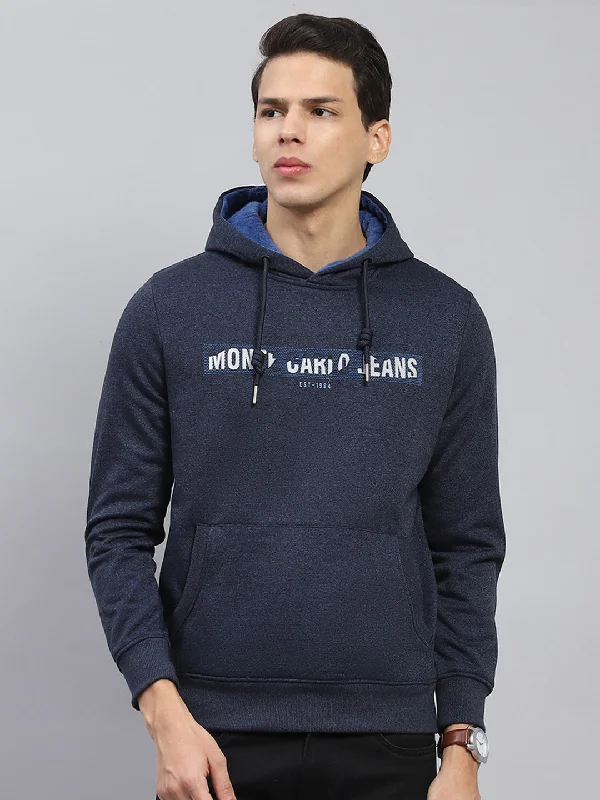 Modern Chic Men Navy Blue Printed Hooded Full Sleeve Sweatshirt