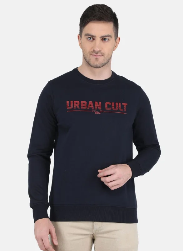 Effortless Elegance Men NAvy Blue Solid Sweatshirt