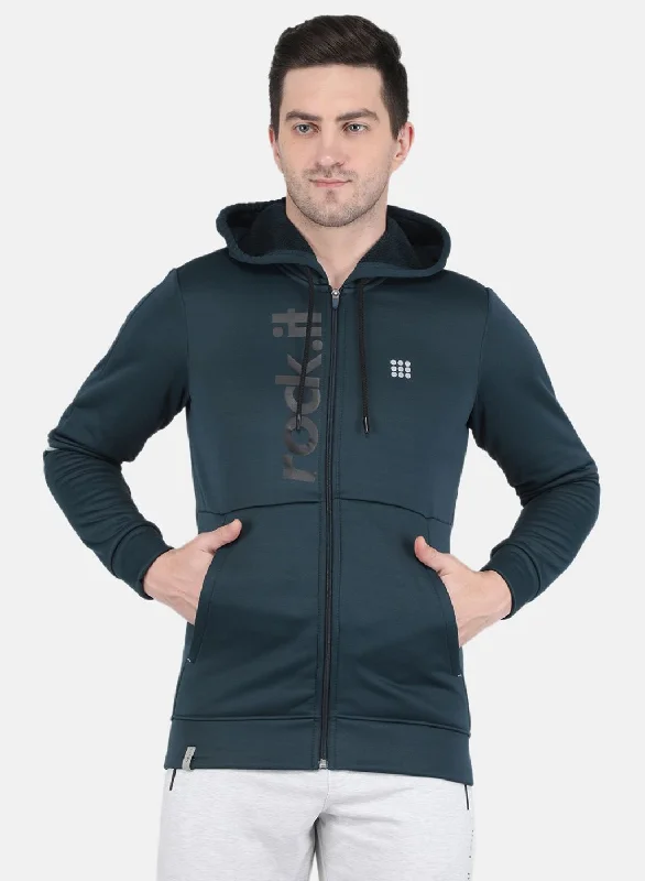 Fashion And Simplicity Men Teal Blue Printed Sweatshirt