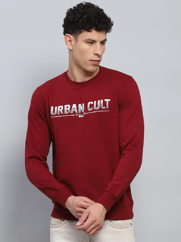 Timeless Comfort Men Maroon Printed Round Neck Full Sleeve Sweatshirt