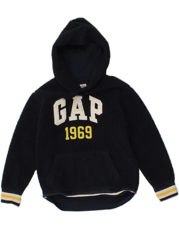 Soft Textures GAP Boys Hooded Graphic Fleece Jumper 8-9 Years Medium  Navy Blue