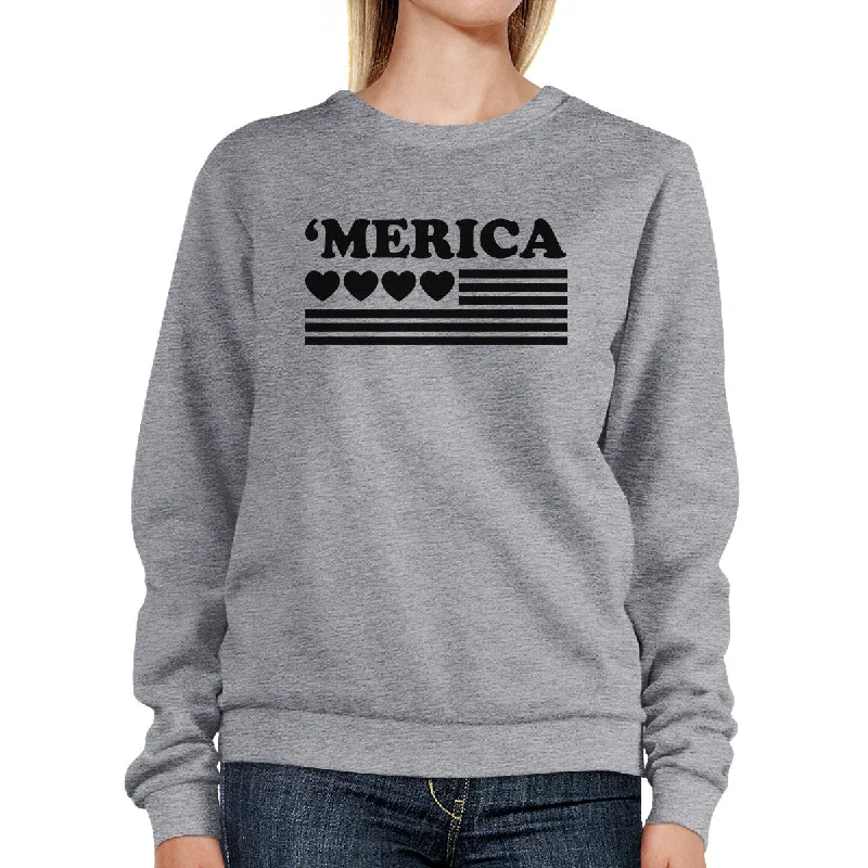 Versatile Items Heart 'Merica Unisex Grey Sweatshirt Pullover Fleece Round Neck Top