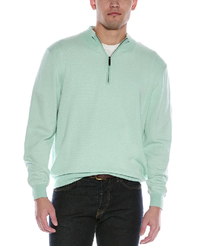 Comfortable Fashion Alashan Birdseye Cashmere-Blend 1/4-Zip Mock Sweater
