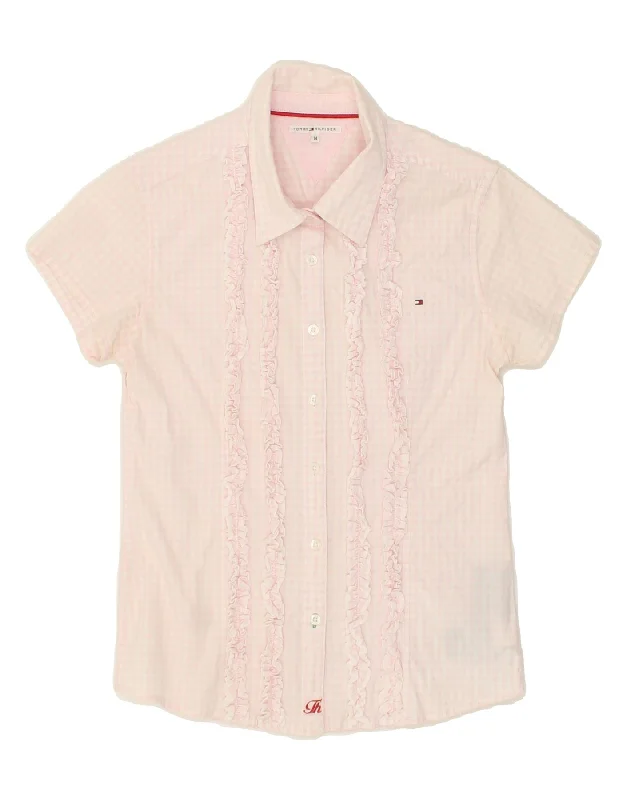 Modern Tailoring TOMMY HILFIGER Girls Short Sleeve Ruffle Front Shirt 13-14 Years Pink Modern Tailoring TOMMY HILFIGER Girls Short Sleeve Ruffle Front Shirt 13-14 Years Pink