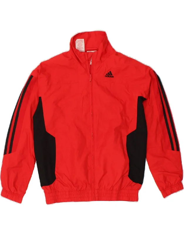 Design And Tailoring ADIDAS Boys Tracksuit Top Jacket 9-10 Years Red Colourblock Polyester