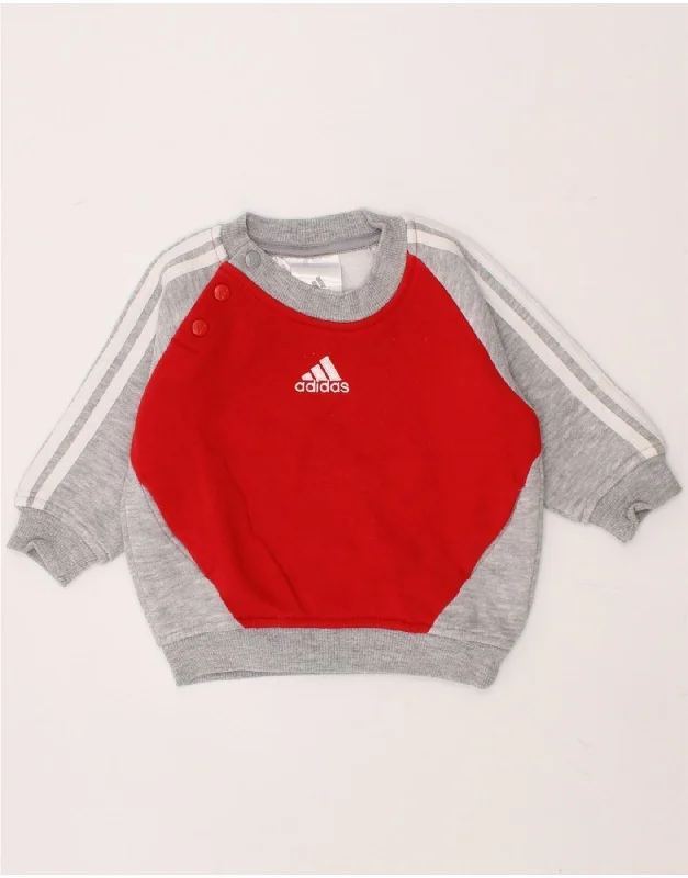 Designer Style ADIDAS Baby Boys Sweatshirt Jumper 0-3 Months Red Colourblock Cotton