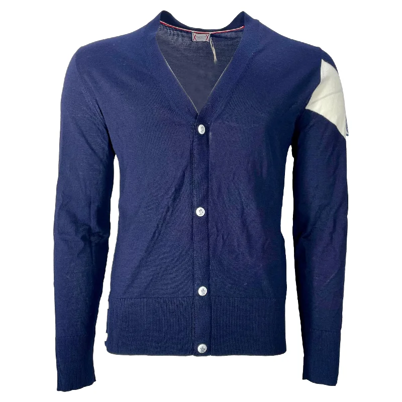 Breathable Comfort Moncler Gamme Bleu Cardigan in Navy Blue Virgin Wool
