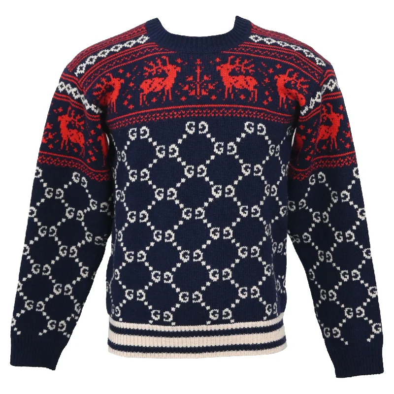 Lounge Wear Gucci GG and Reindeer Print Crewneck Sweater in Multicolor Wool