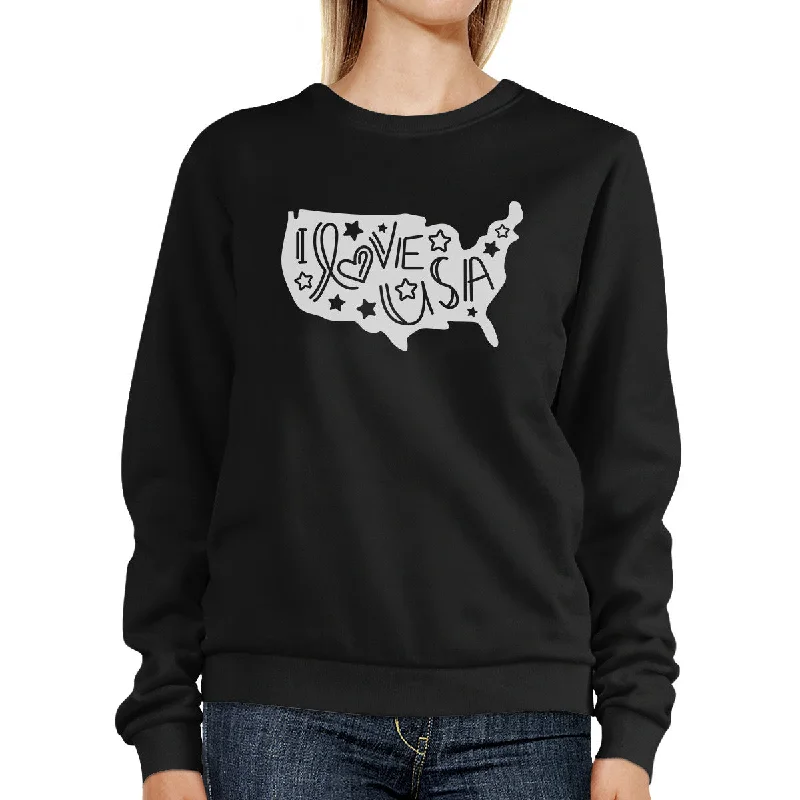 Relaxed Chic I Love USA Unisex Black Graphic Sweatshirt For Independence Day