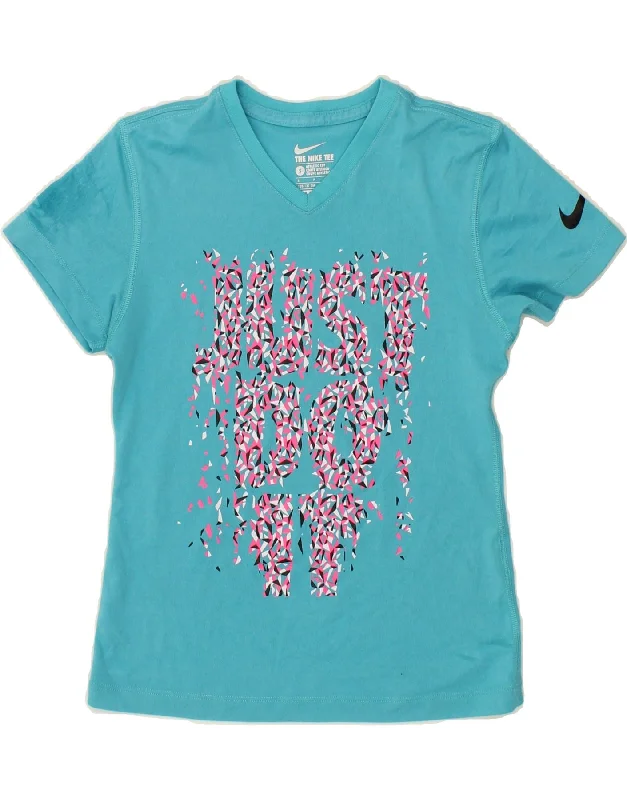 Comfortable down NIKE Girls Athletic Cut Graphic T-Shirt Top 8-9 Years Small Blue