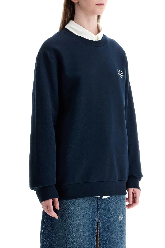 Breathable Style A.p.c. Unisex Dark Blue Organic Cotton Sweatshirt With Embroidered Logo