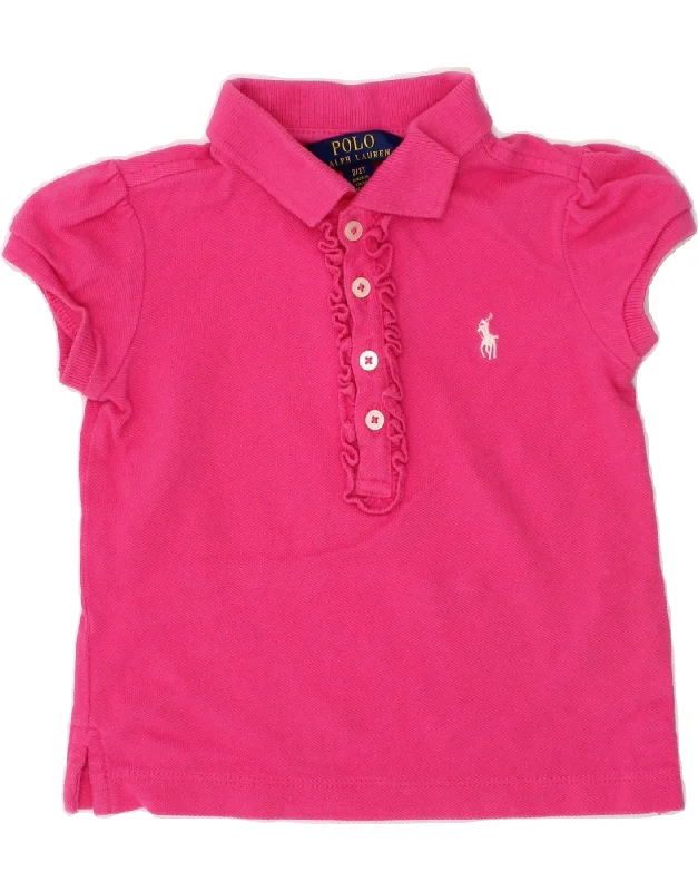 Chic Comfort Wear POLO RALPH LAUREN Baby Girls Ruffle Front Polo Shirt 18-24 Months Pink