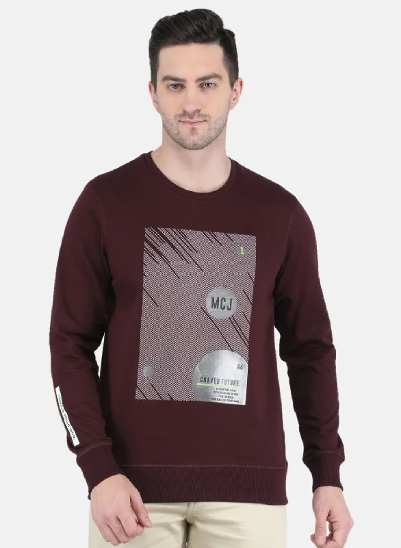 Energy Plan Men Maroon Printed Sweatshirt
