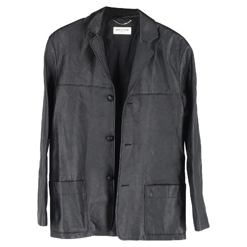 All-Day Outfits Saint Laurent Buttoned Leather Jacket in Black Leather