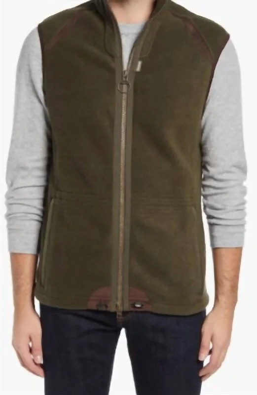 Cozy Knits Fleece Zip Vest In Olive