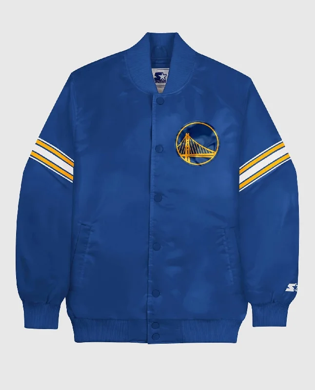 Layered Style Men's Golden State Warriors Satin Full Snap Jacket In Blue