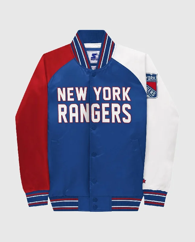 Relaxed Fashion Youth New York Rangers Varsity Satin Full-Snap Jacket In Blue