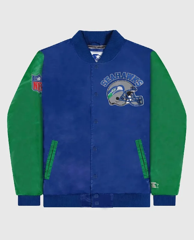 Soft Casuals Men's Seattle Seahawks Varsity Satin Full-Snap Jacket In Blue