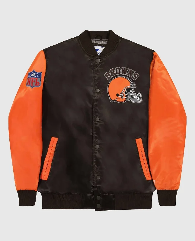 Easy-to-Wear Men's Cleveland Browns Varsity Satin Full-Snap Starter Jacket