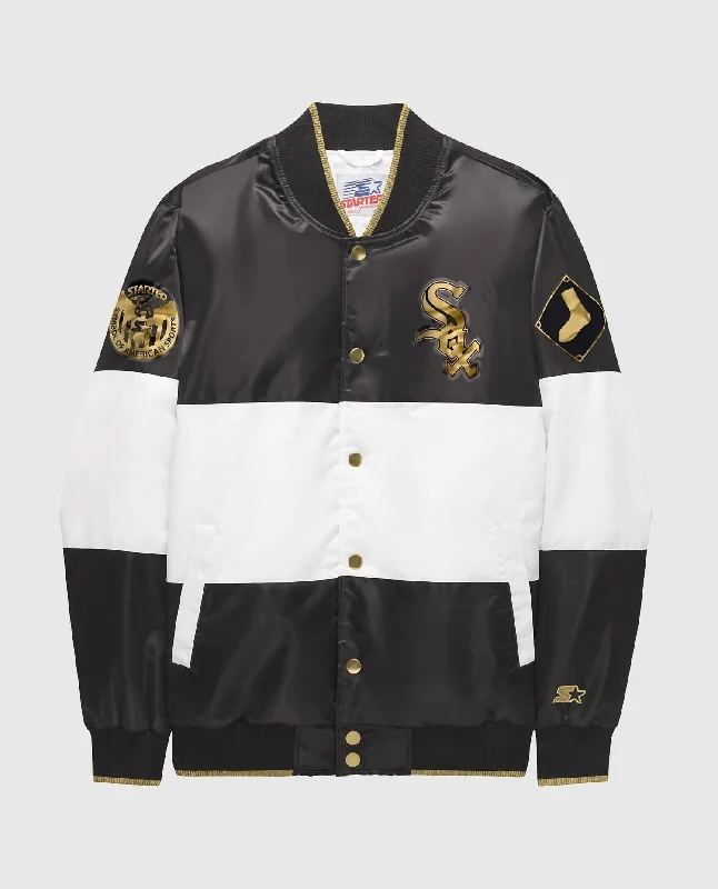 Comfortable Jeans Men's Ty Mopkins Chicago White Sox Satin Full Snap Jacket In Black