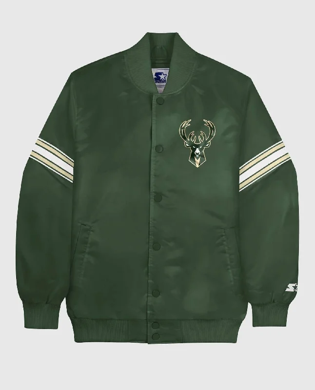 Modern Chic Men's Milwaukee Bucks Satin Full-Snap Jacket In Green